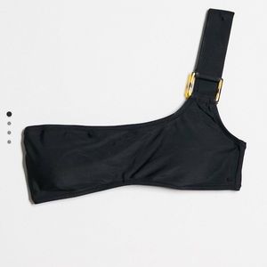 CANDYPANTS one shoulder ring bikini top black size 6